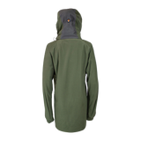 Spika Valley women's hunting jacket in Olive, back view showing grey and olive hood