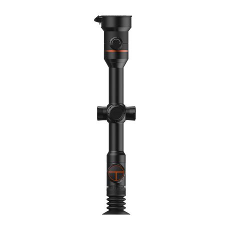 ThermTec Ares 650 2.0 thermal tube scope in black, top-down view of turrets and controls