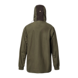 Spika Valley men's hunting jacket in Olive, back view showing two-tone hood