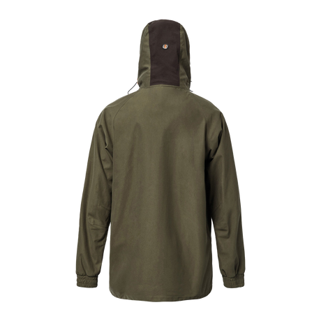 Spika Valley men's hunting jacket in Olive, back view showing two-tone hood