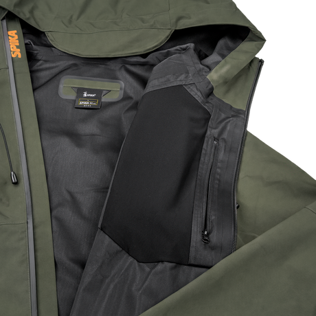 Spika Edge men's Olive jacket opened to show the black lining and zipped inner pocket