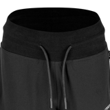 Close-up of the wide ribbed waistband and drawcord on Spika GO Casual women's black jogger pants