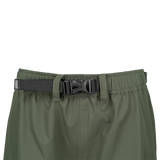 Spika Scout men's pull-on pants in Olive, close-up of elastic waistband and webbing belt buckle