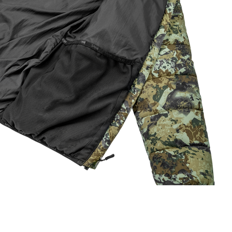 Spika Terra kids' puffer jacket in Biarri Camo/Blaze, opened to show the black inner lining