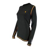 Spika ThermaFlow women's thermal top in Black, side view showing fitted cut and orange stitching