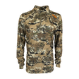 Spika Enduro men's athletic quarter-zip top in Biarri Camo with orange chest logo, front view