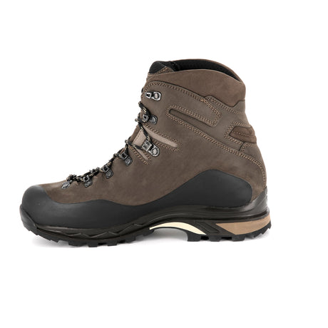 Zamberlan 960 Guide GTX RR WL men's hiking boot in dark brown, inner side profile showing lacing hooks