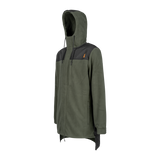 Spika Highpoint men's zip-through jacket in Olive, three-quarter view with hood and drop tail