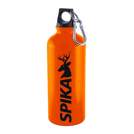 Spika orange aluminium drink bottle with carabiner clip and stag logo from the Kids Box Pack