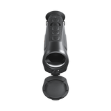 ThermTec Cyclops 335L 3.0 thermal monocular, front end-on view of objective lens with cap open