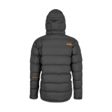 Spika Terra men's puffer jacket in Black, back view with orange Spika shoulder logo