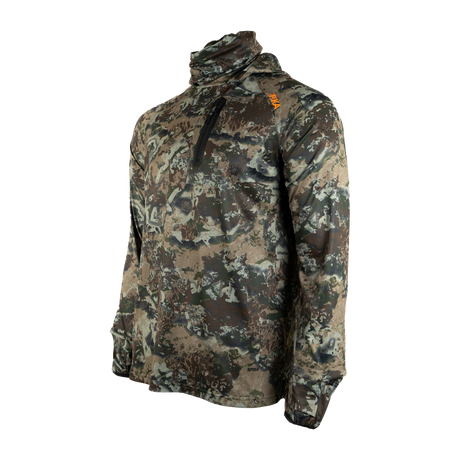 Spika Bandit men's hunting hoodie in Biarri Camo, three-quarter view with chest zip pocket