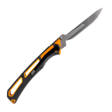 Spika Command folding scalpel opened, reverse side of the black and orange skeleton handle