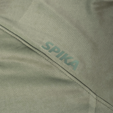 Spika Bandit men's hoodie in Moss Green, close-up of the tonal Spika logo on the shoulder seam