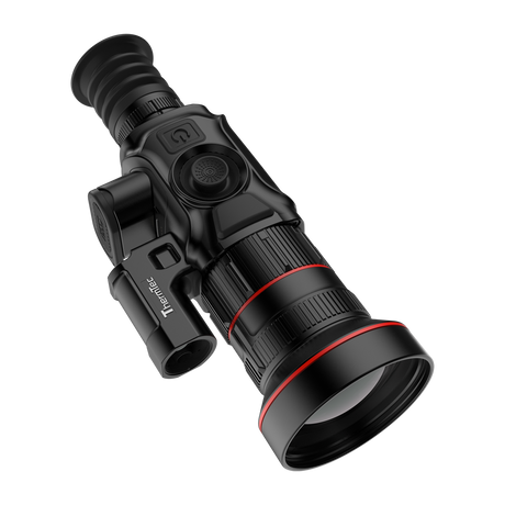 ThermTec Vidar-LRF 660L 2.0 thermal compact scope, elevated view of top controls and side-mounted rangefinder
