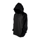 Spika GO Scuba men's slate/black hoodie, three-quarter view with tonal SPIKA chest print