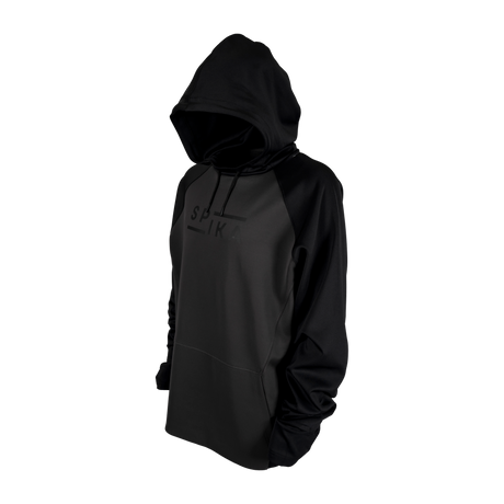 Spika GO Scuba men's slate/black hoodie, three-quarter view with tonal SPIKA chest print