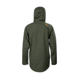 Spika Edge men's Olive waterproof jacket, back view with adjustable hood and orange shoulder logo